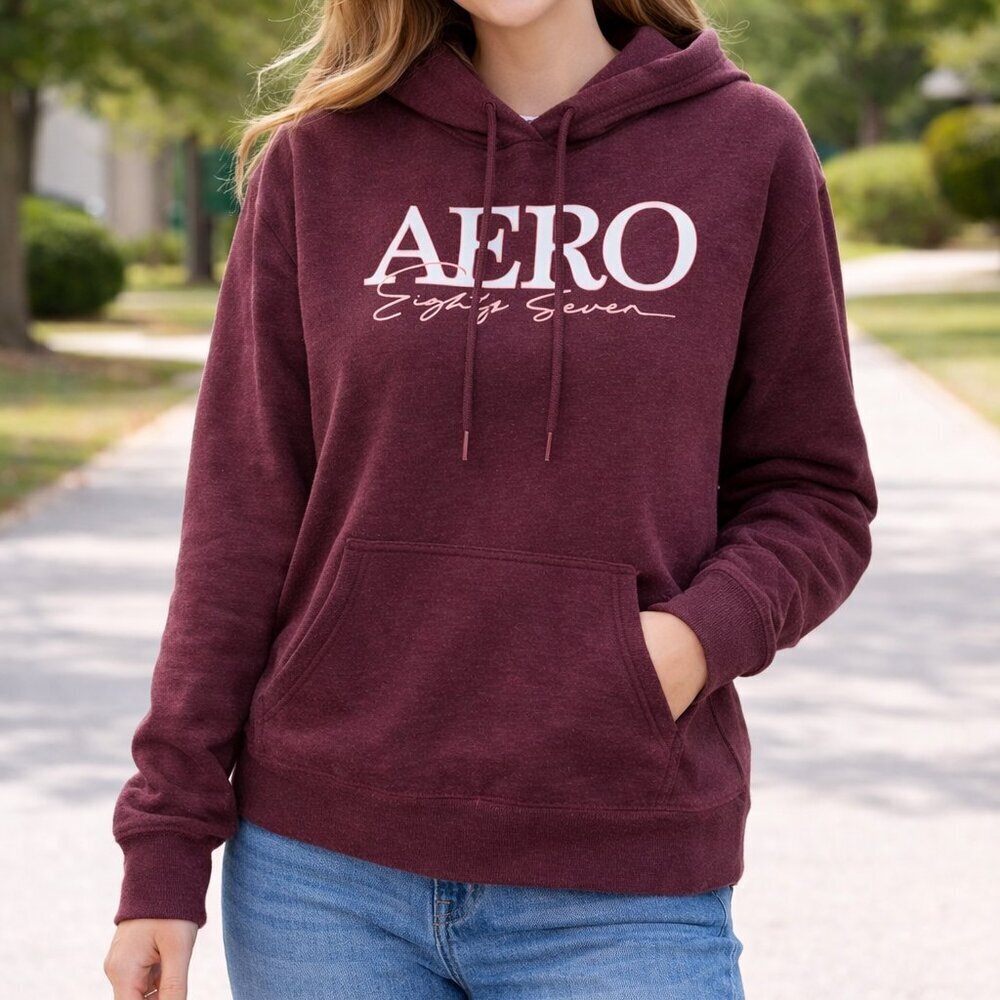 Aeropostale 1987 Burgundy Pullover Hooded Maroon Large Sweatshirt